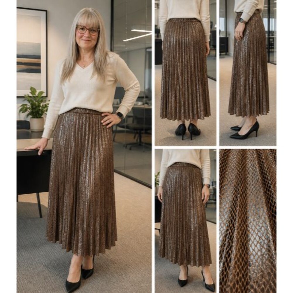 Marc New York Andrew Marc Faux Snake Skin Pleated Skirt Brown Midi Small